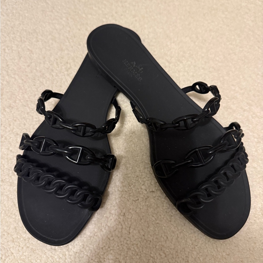 Hermes Black Chain Sandals